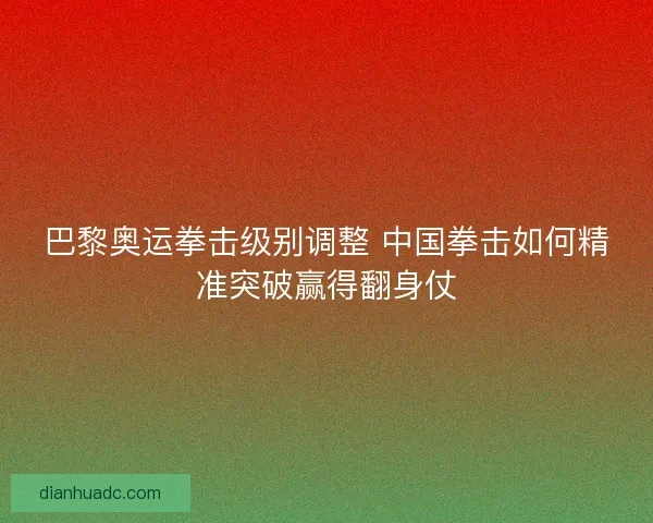 巴黎奥运拳击级别调整 中国拳击如何精准突破赢得翻身仗